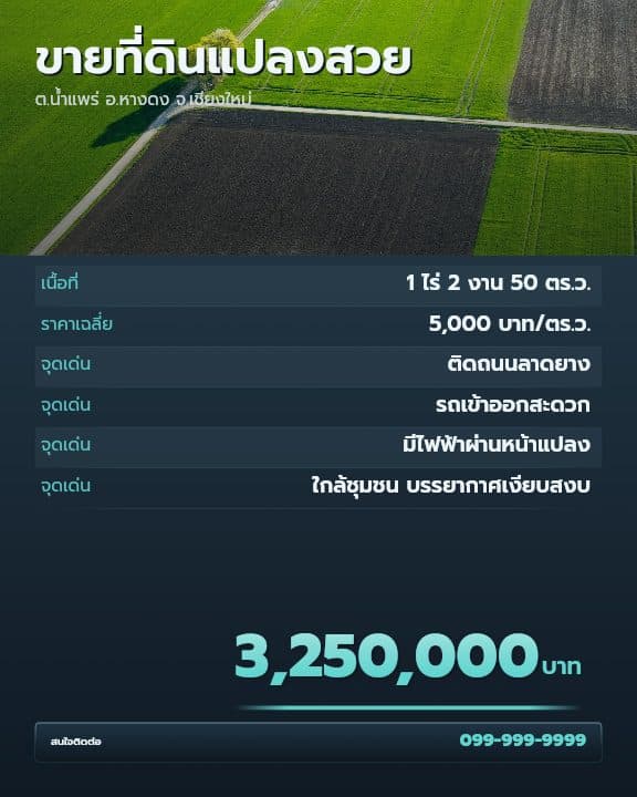 โปสเตอร์สรุปข้อมูลการลงทุนที่ดิน โทนเทาทะเล