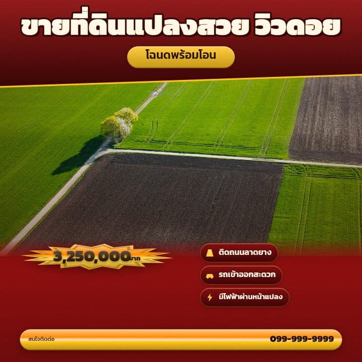 ตัวอย่างโปสเตอร์ประกาศอสังหาฯ จังหวัดเชียงใหม่ — ขายที่ดินแปลงสวย วิวดอย